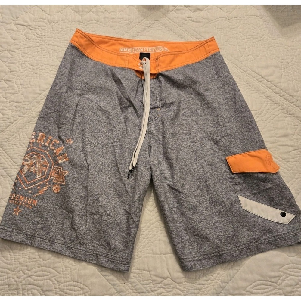 American Fighter Board Shorts Men's Swim Trunks Shorts Buckle Size 34 Gray